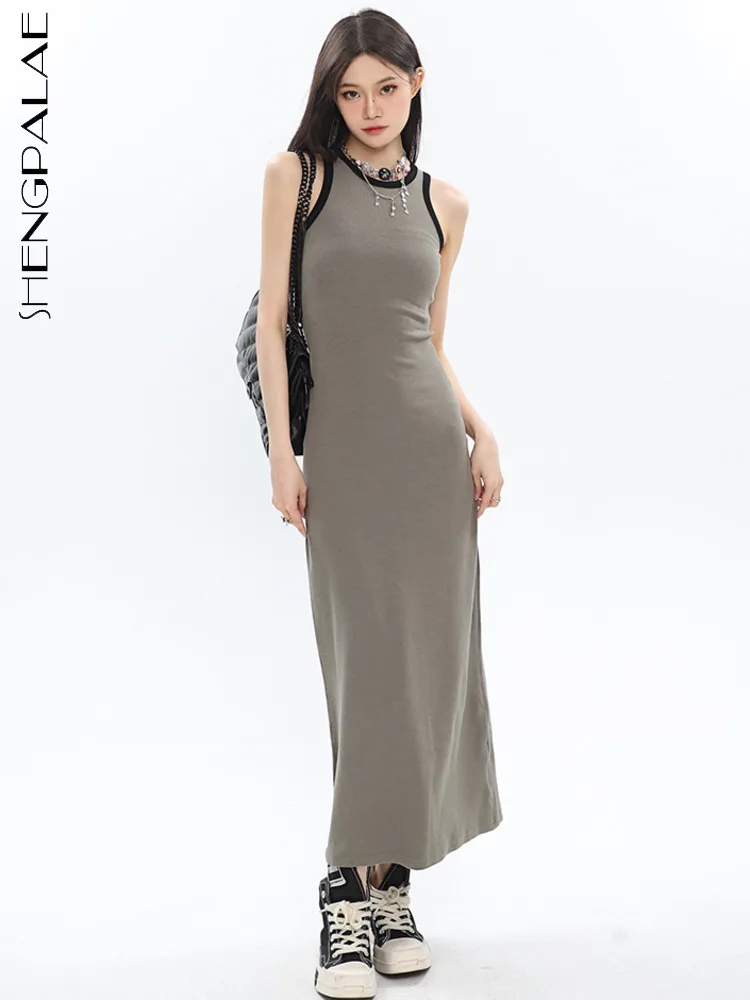 SHENGPALAE Back Hollow-out Vest Dress For Women Korean Color-blocking Versatile Sleeveless Vestido 2023 Spring Y2k Clothes R1542