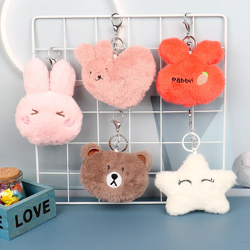 

High Quality Plush Embroidered Doll Cartoon Plush Bear Rabbit Keychain Bags Ornaments Exquisite Gifts Keyrings For Friends Gifts