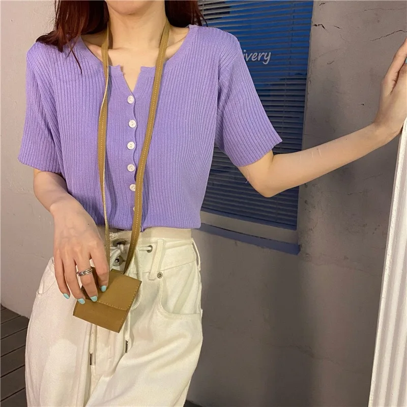 Женские трикотажные летние футболки с круглым вырезом и коротким рукавом тонкая