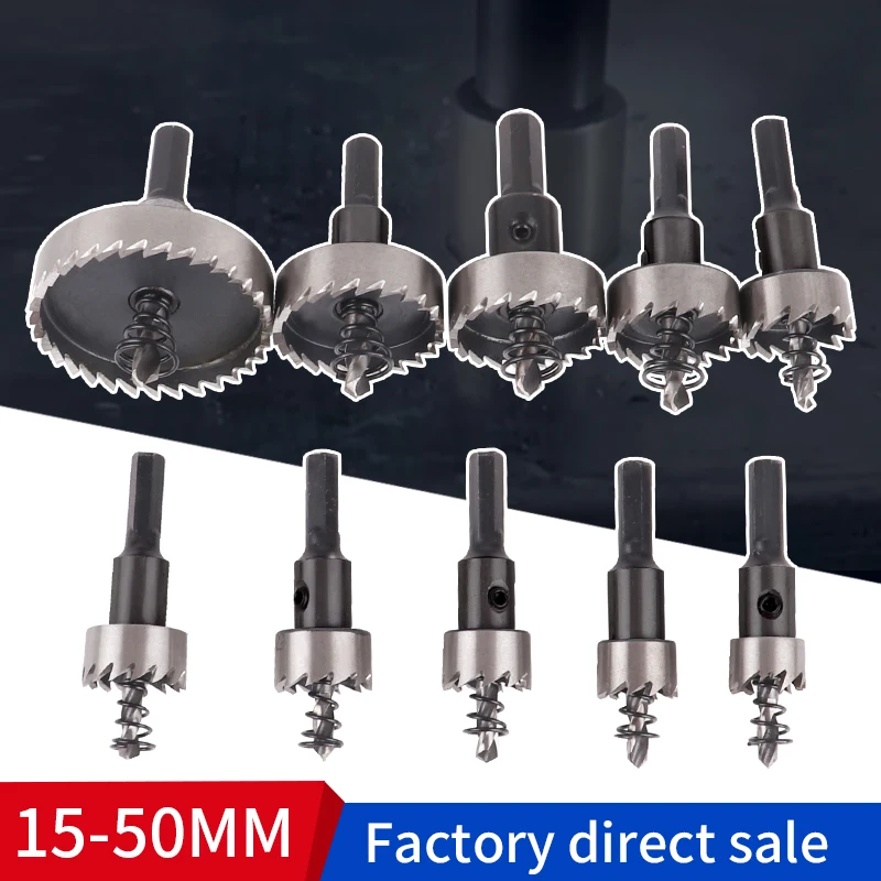 1SET 12PCS 15MM-50MM Black And Silver Carbide Head HSS Drill Saw Used For Stainless Steel Alloy Drilling