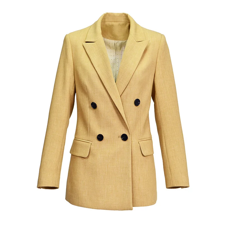 High-quality blazer for women's 2022 autumn winter NEW yellow texture simple commuter all-match casual suit jacket femme K1096