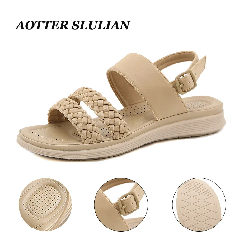 

Summer Women Casual Slippers Shoe Rome Retro Flat Platform Sandals Ladies Fashion Outdoor Beach Open Toe Breathable Weave Sandal