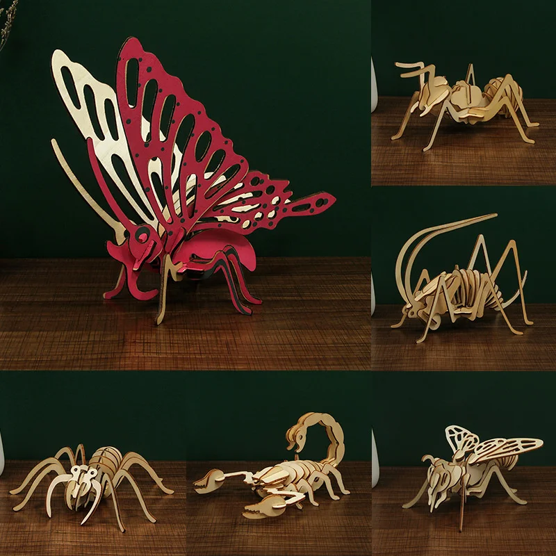 

Insects Animals Wooden 3d 3D Wooden Puzzles Wooden Puzzles for Toddlers Model Building Kits Toys For Children Kids Birthday Gift