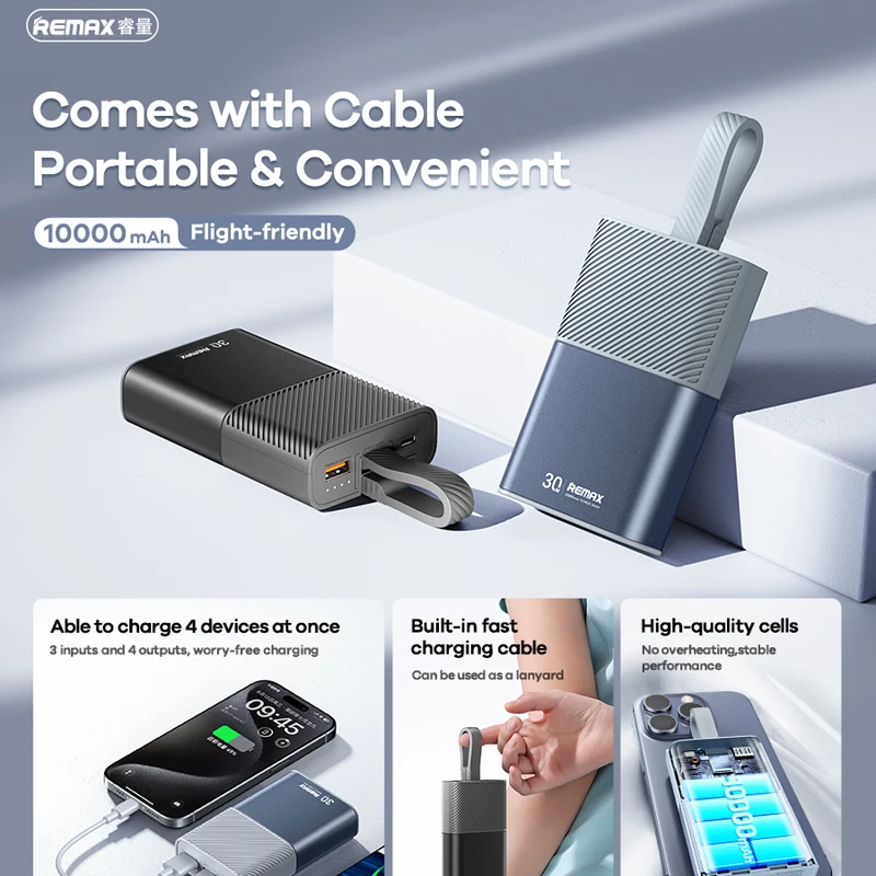 Портативное зарядное устройство REMAX 30 Вт для быстрой зарядки iPhone 15 14 Pro MAX iPad Air Xiaomi
