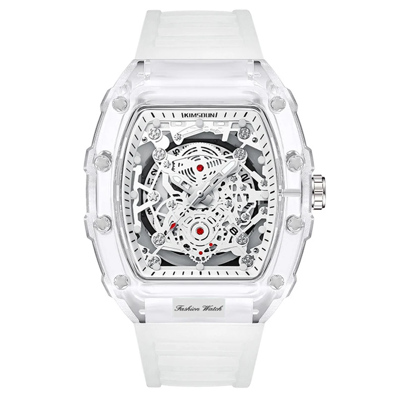 Роскошные мужские часы KIMSDUN, Мужские кварцевые наручные часы-скелетоны, модные белые спортивные мужские часы с силиконовым ремешком, деловые мужские часы в стиле стимпанк Роскошные мужские часы KIMSDUN, Мужские кварцевые наручные часы-скелетоны, модные белые спортивные мужские часы с силиконовым ремешком, деловые мужские часы в стиле стимпанк
