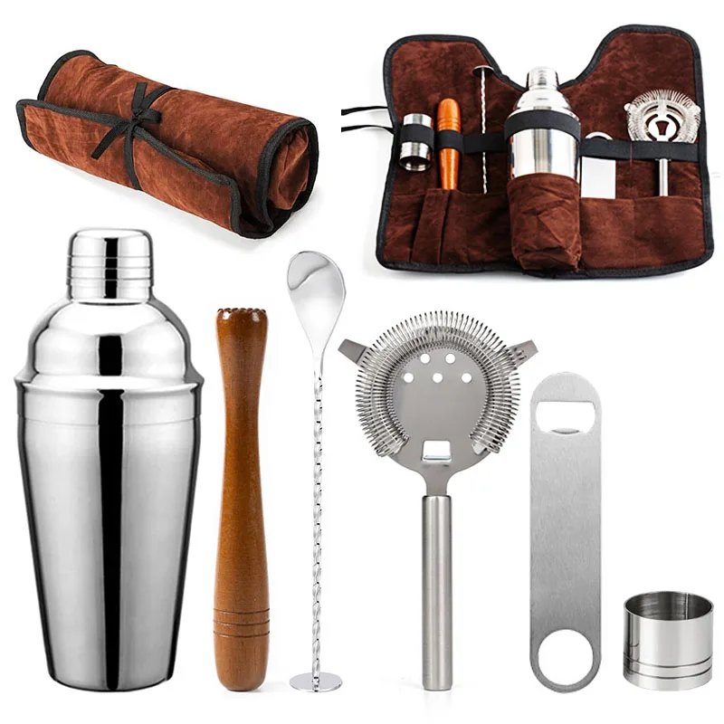 

6 Piece Professional Cocktail Shaker Set Travel Stainless Steel Bartender Kit Bar Tool Combo with Home Stylish Portable Bar