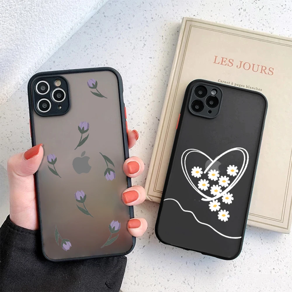 

Transparent Hard Back Phone Case for IPhone 14 13 12 11 ProMax Mini Plus XR XS Max 7 8 SE 2022 Floral Love Heart Cover Carcasa