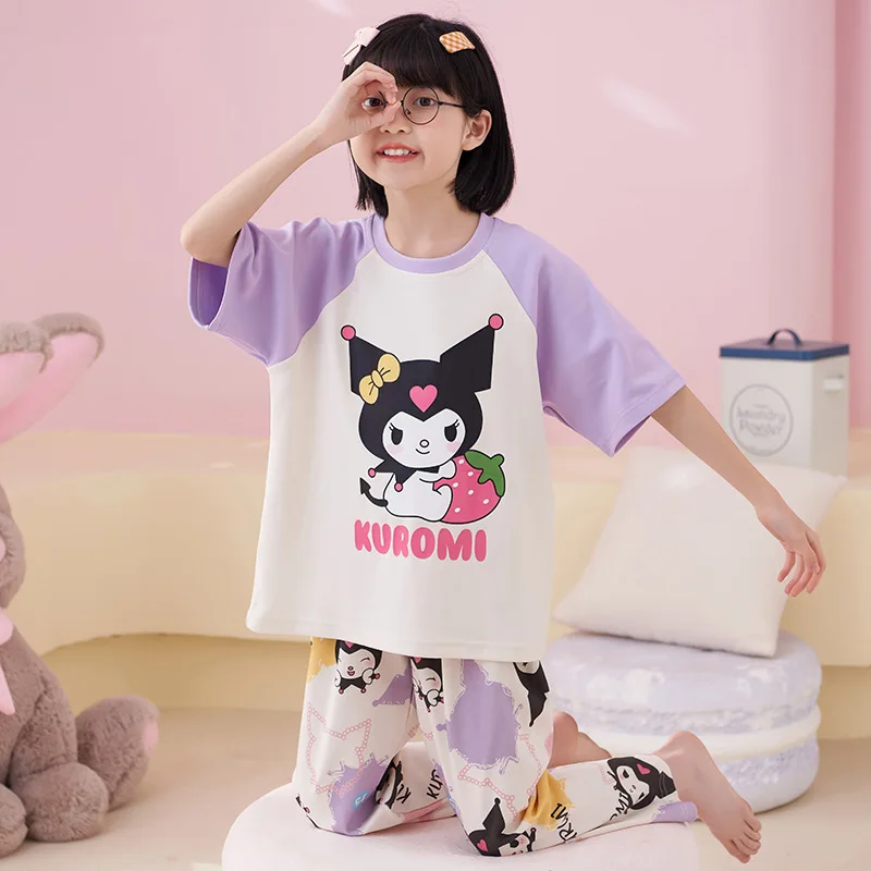 

Kawaii Sanrios детские пижамы летние хлопковые брюки с коротким рукавом комплект милый аниме MyMelody Kuromi Cinnamoroll мультфильм Домашняя одежда
