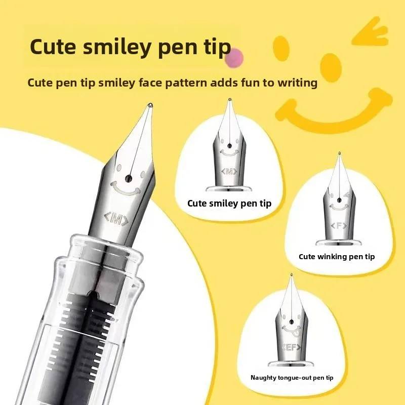 Фото Набор перьевых ручек Pilot Kakuno Smiley Face, сменные стержни EF/F/M, милый дизайн, с тетрадью для отработки письма, идеально подходит для детей и начинающих №5