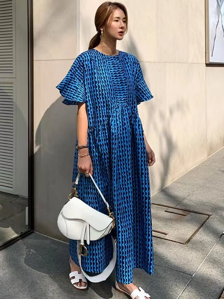 

Women's Long Dress 2023 New In Style Spring Summer Blue Fashionable Simple Korea Casual Elegant Robe LOOSE A-LINE Dresses Femme