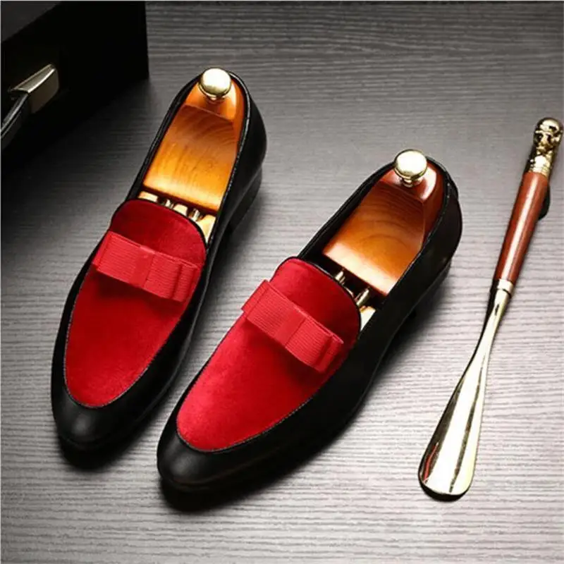 

2022 Loafers Men Shoes PU Ankle Colorblock Classic Casual Business Party Retro Faux Suede Bow Slip-On Fashion Dress Shoes 8KH670
