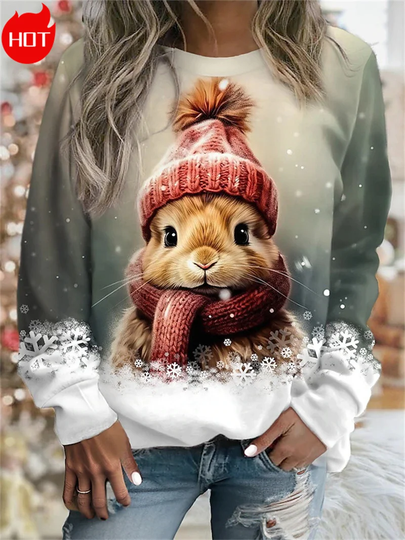 Harajuku 3D Cute Rabbit Printed Sweatshirts Funny Coffee Little Cats Graphic New In Sweaters Women Fashion Crewneck