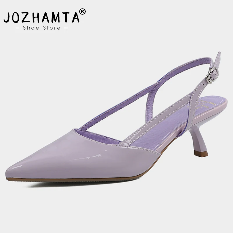

JOZHAMTA Size 34-39 Sandals Women Summer 2023 Real Leather High Heels Shoes For Women Buckle Slingback Pumps Pointed Toe Shoe
