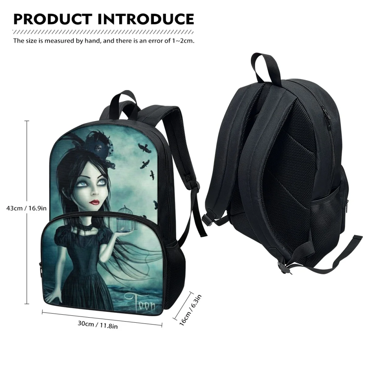 FORUDESIGNS Gothic Cartoon Girls Backpacks Junior High School Schoolbags Stationery Storage Fashion Classic Back Packs