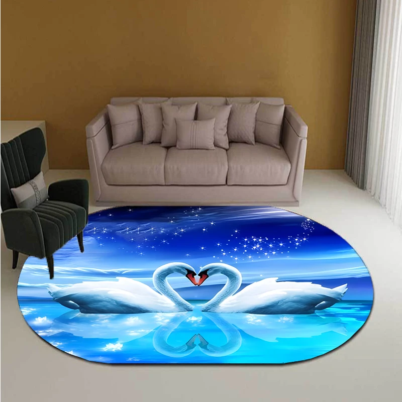 

Swan Oval Carpet Swan Carpet Animal Carpet Floor Oval Carpet Living Room bedroom Doormat Non-slip Chair Mat Novel Oval Rug