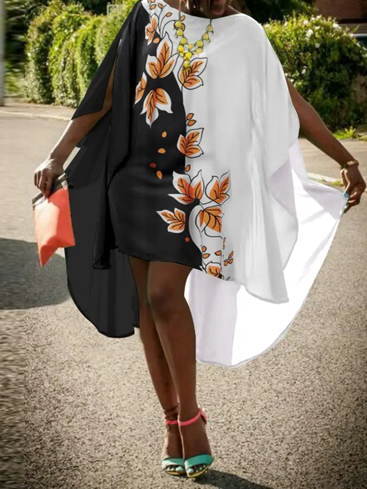 

VONDA 2022 Oversized Floral Printed Holiday Midi Vestido Party Sundress Femme Stylish Casual Loose Robe Women Irregular Dresses