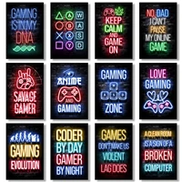 neon game sign poster gameing quotes print on canvas gamer wall art painting picture for children kids playroom cuadros unframed