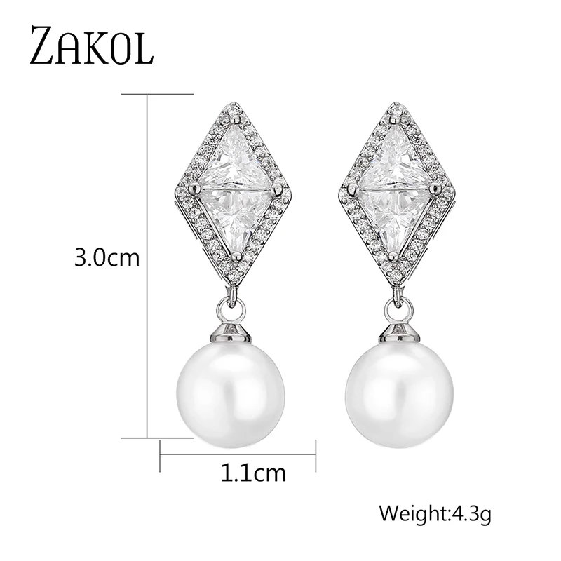 ZAKOL Роскошные блестящие ромбовидные серьги-капли с фианитом для женщин