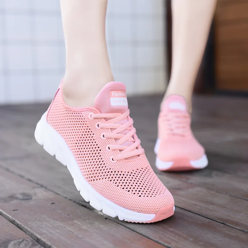 Women's Shoes 2023 Summer New Flying Weave Breathable Shoe Comfortable and Versatile Lace-up Hollow Large Mesh Casual Shoes Wome