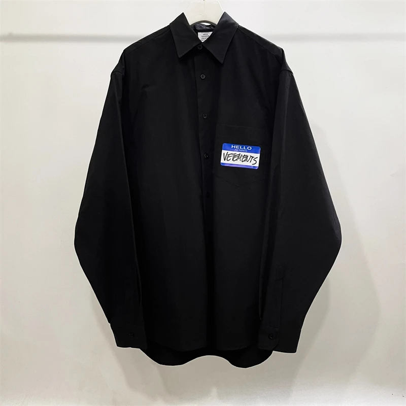 

Oversized 2023 Vetements Long Sleeve Shirts Men Women 1:1 Best Quality Black VTM Shirt Top Tees Inside Tag