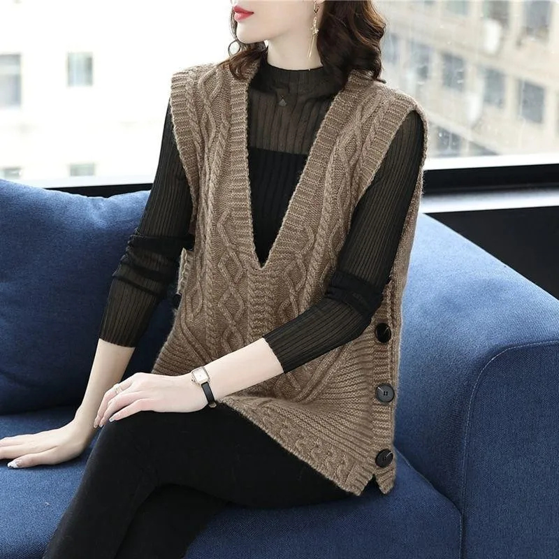 Вязаный жилет без рукавов женский осенне-зимний свитер осенний модный шерстяной