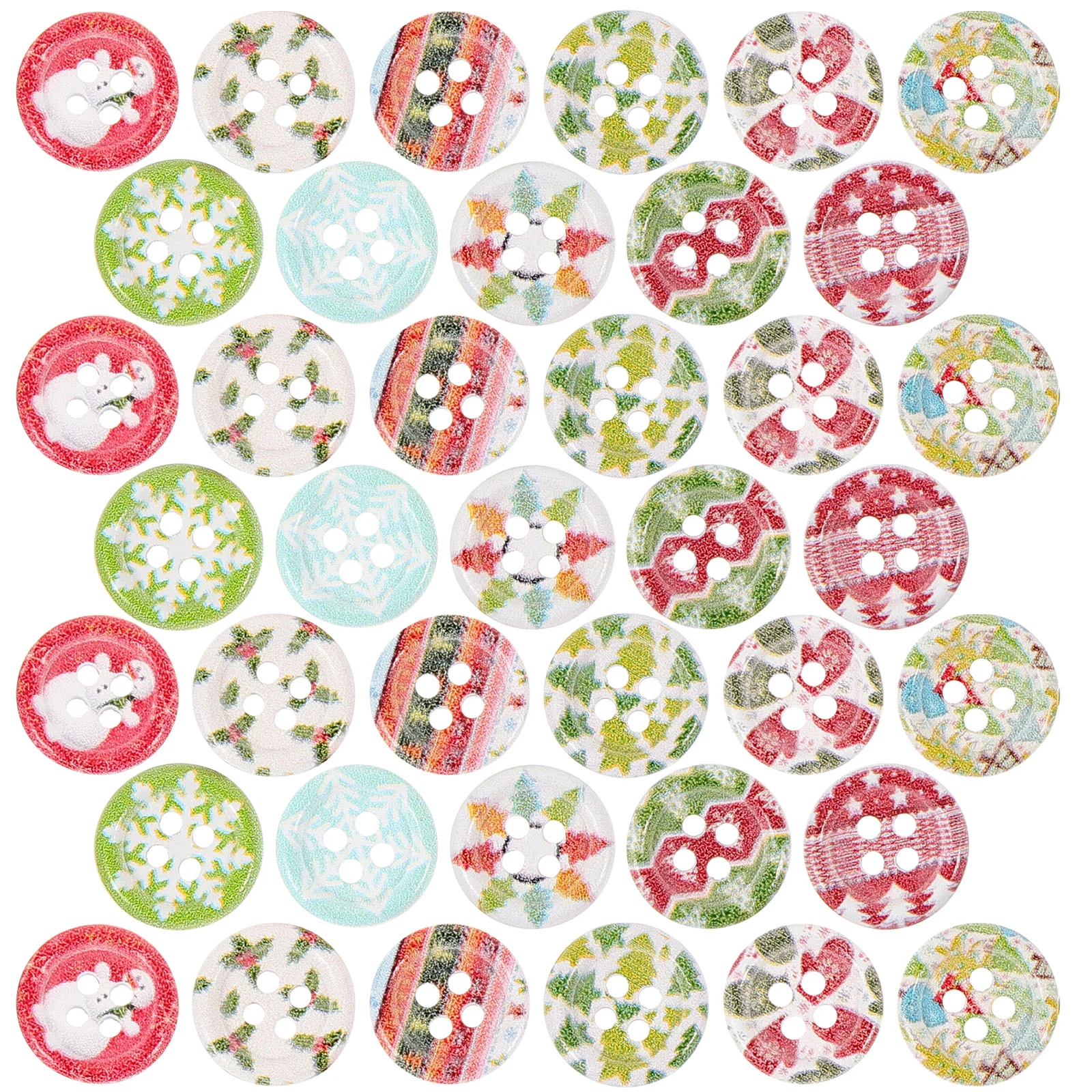 100 шт. рождественские декоративные пуговицы с принтом белая снежинка зеленое