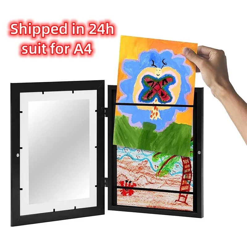 Children Art  Frames Wooden Magnetic Front Open Changeable Kids Oil Painting Storage Flap Picture Frame Display Home Decoration