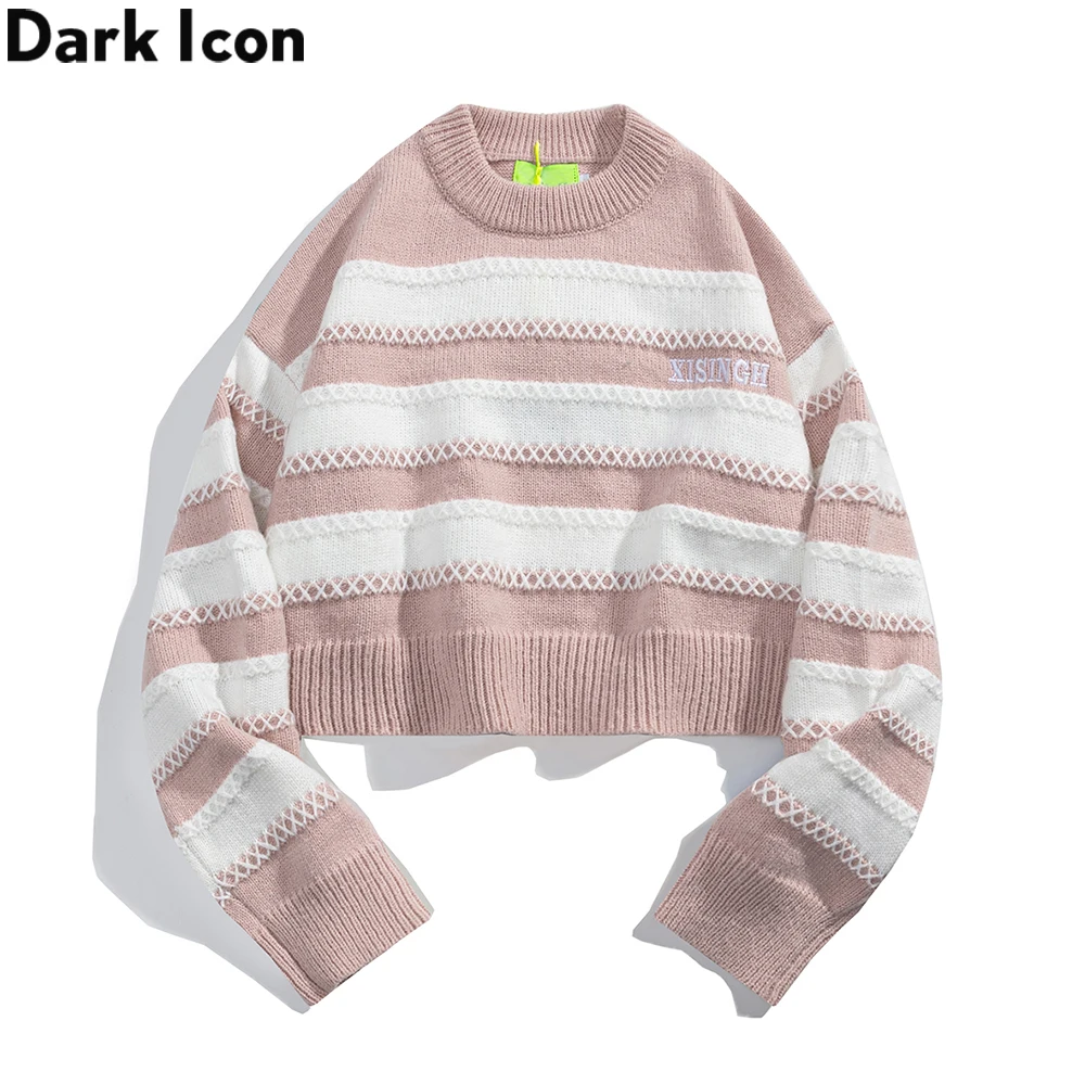

Укороченные свитера в полоску Dark Icon, женские осенние короткие свитера оверсайз для девушек, женская одежда