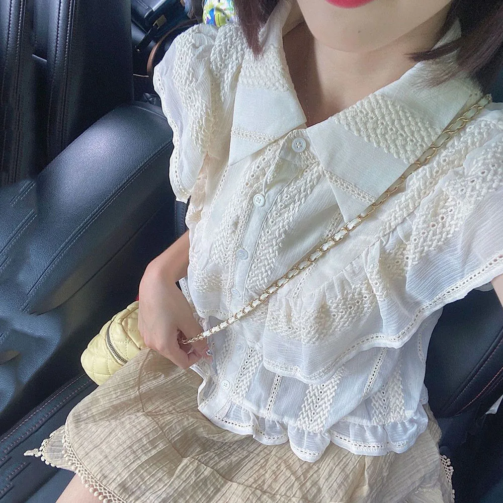 Модные Винтажные летние блузки рубашки милая блузка для женщин топы с отложным