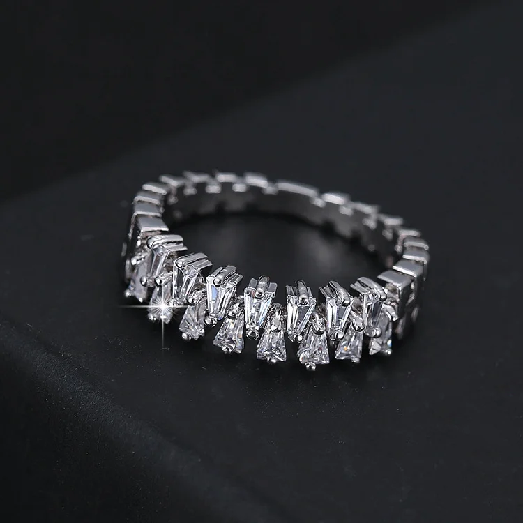 

Fashion 18k Gold Plated Baguette CZ Ring Women Claw Pave Wedding Rings