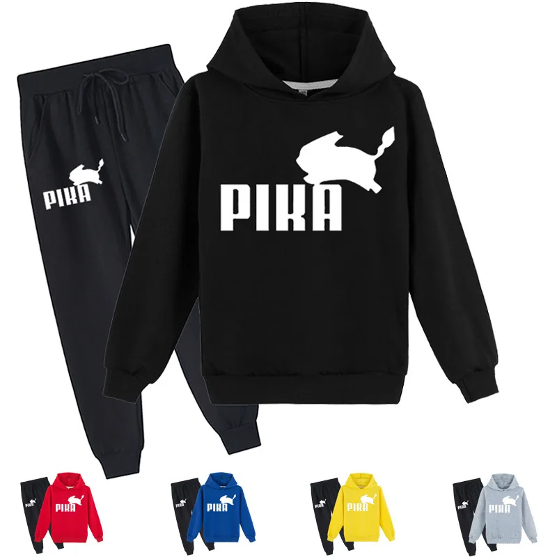 

Аниме Покемон Пикачу детская кавайная одежда на весну и осень с принтом Повседневная футболка с круглым вырезом и длинными рукавами и брюки...