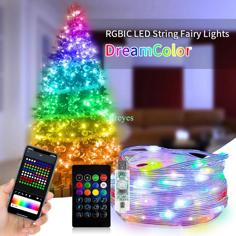 Умная светодиодная гирлянда RGB USB DC5V 5m 10m IP65 WS2812B IC Magic color Bluetooth APP IR Remote