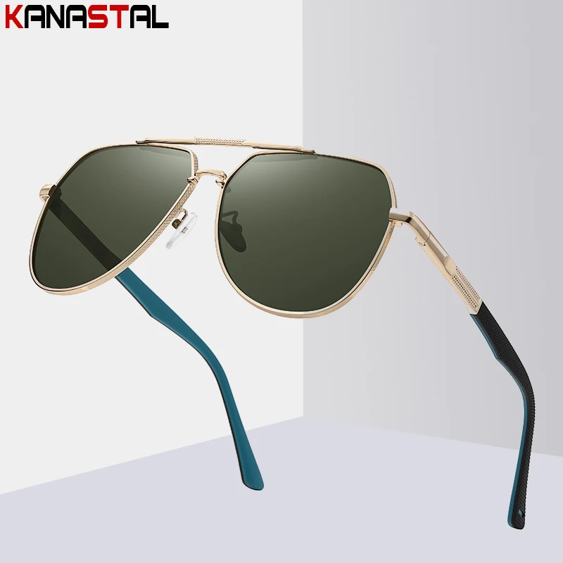 

Men Polarized Sunglasses Double Beam Fashion Sun Glasses UV400 Metal Eyeglasses Frame Driving Camping Beach Anti Glare Eyewear