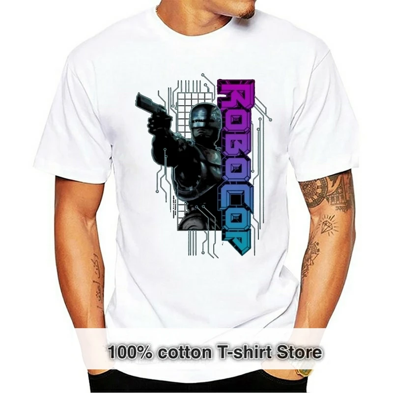 

Мужская футболка с принтом 2019, хлопковая футболка с короткими рукавами Robocop Robo Neon, Мужская футболка стандартного кроя, Мужская футболка