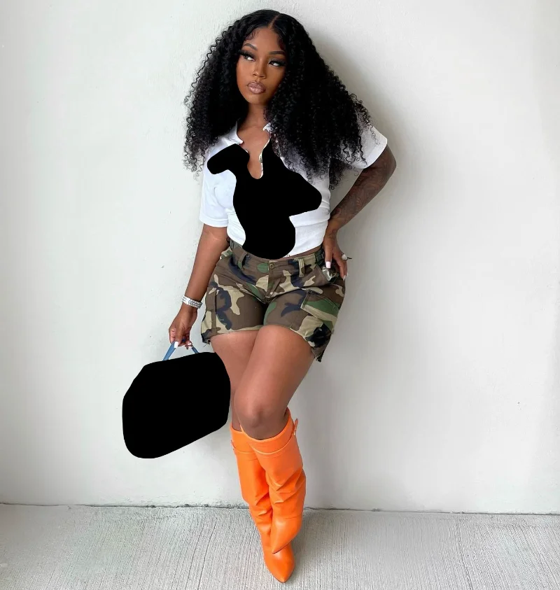 

Женские камуфляжные шорты на молнии KEXU, винтажные летние уличные шорты выше колена с принтом, 2023