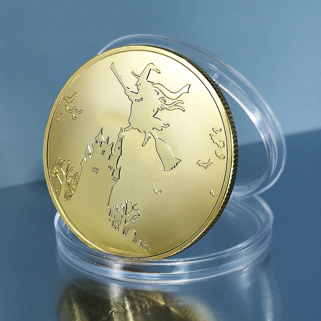 

Коллекционная сувенирная монета для Счастливого Хэллоуина, креативный подарок Basso-relievo, голова тыквы, серебряная позолоченная памятная мон...