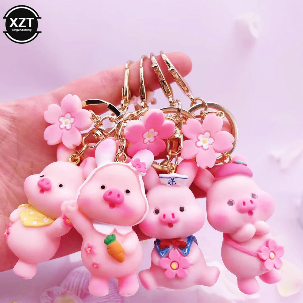 

Cute Sakura Piggy Keychain Cartoon Carrot Flower Toy Pig Keyring for Women Couple Backpack Pendant Car Charm Key Chains Gifts