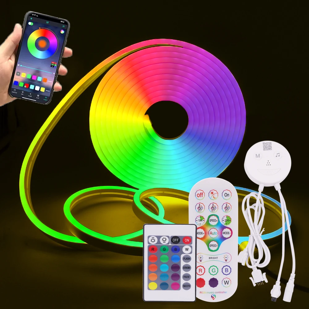 6MM RGB LED Light Strips Bluetooth Remote Control RGB LED Neon Strip Waterproof Flexible Music Tape Lamp DC 12V Dimmable Neon