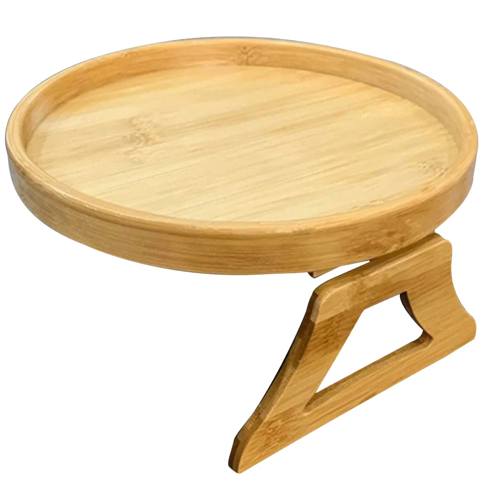 

Table Tray Sofa Couch Arm Armrestbamboo Clip Wooden Eating Sidedinner Trays Round Serving Chair Overdrink Snack Rest Coffee