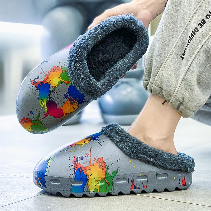 Домашняя хлопковая обувь для мужчин модные тапочки зимние теплые плюшевые тапки