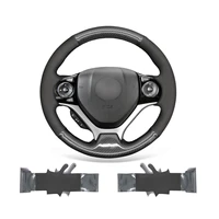 diy custom black pu carbon fiber leather steering wheel cover for honda civic 9