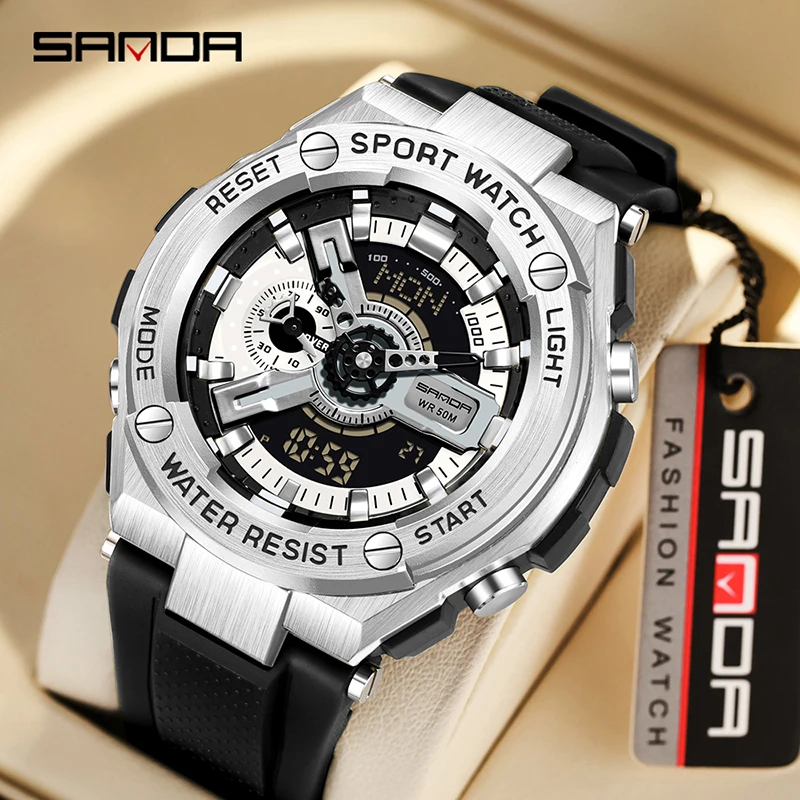 

2023 New Handlift Light Korean Edition Multi functional Sports Sanda 3170 Waterproof and Shockproof Alarm Clock Men's Watch