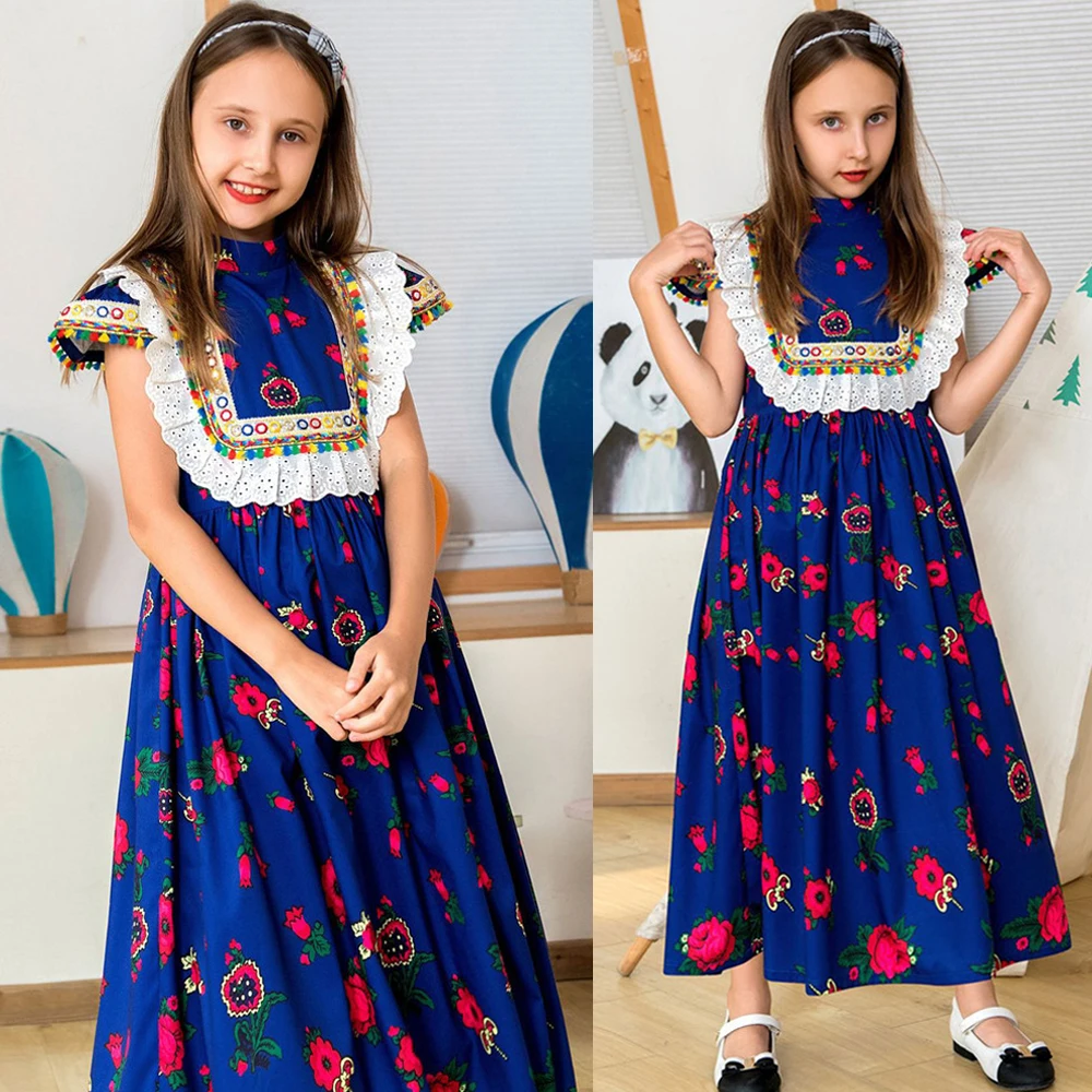 

Muslim Children Abaya Embroidery Kaftan Islamic Clothing Girl Kids Maxi Dress African Dubai Saudi Turkey National Summer Robe