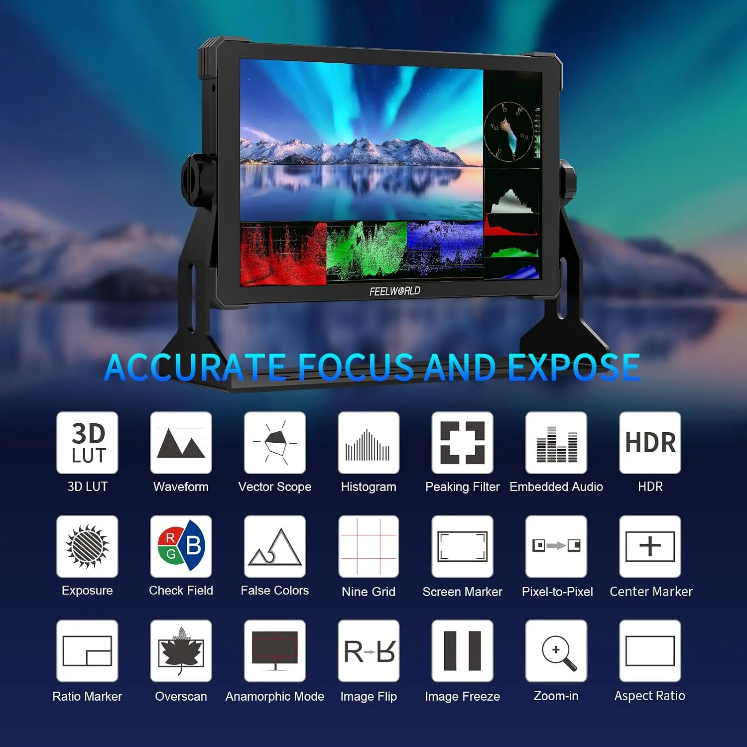 Фото Монитор FEELWORLD T10 для DSLR-камер, FHD, 500 нит, 4K, вход/выход HDMI, HDR, 3D LUT, Waveform, для видеографов и создателей контента №4