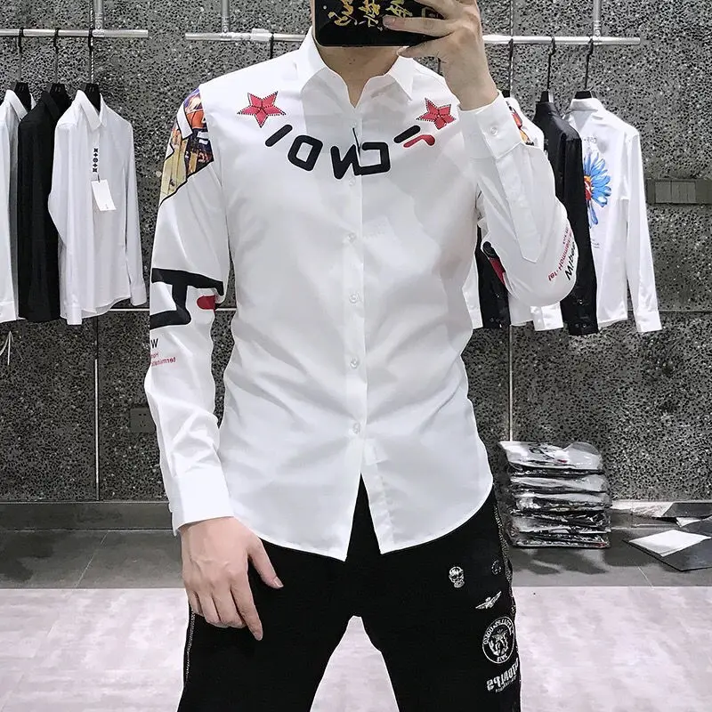 Men's Spring and Autumn Long Sleeve Shirt Luxury Korean Joker Jacket Leisure Trend Slim Fit Brand Printed Shirt
