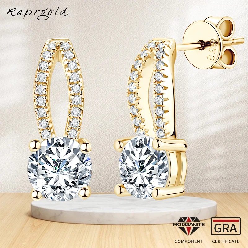 RAPRGOLD 6 5 мм D цвет VVS1 серьги-гвоздики с муассанитом для женщин оригинальные серьги