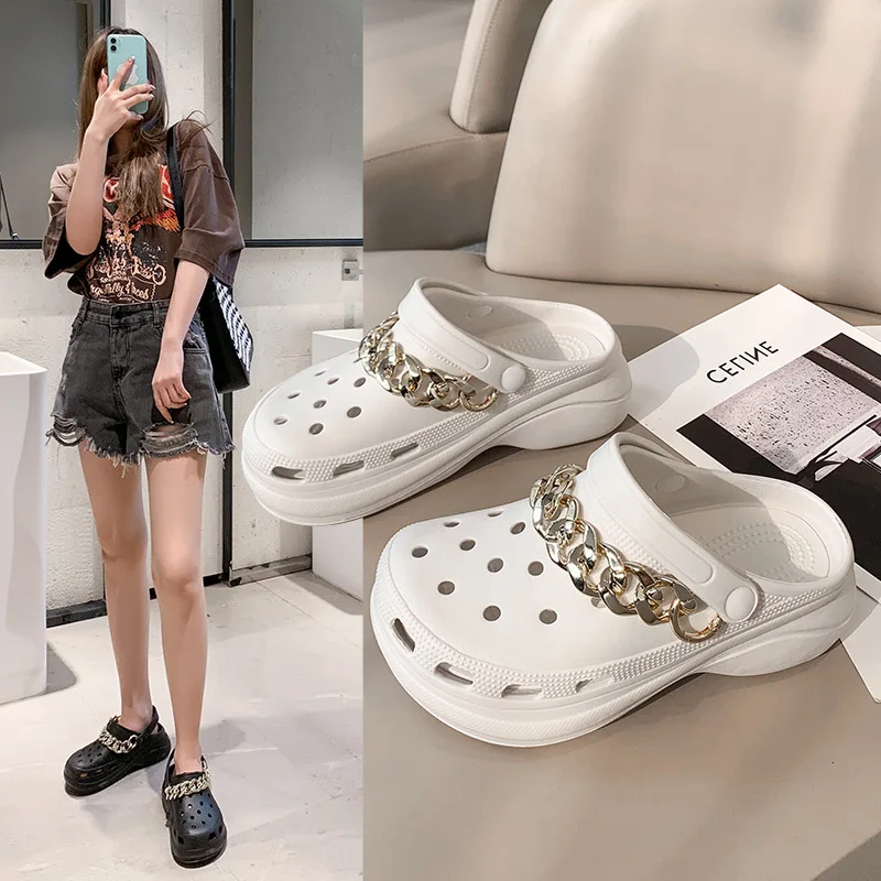 

Женские сандалии на толстой подошве, с цепочкой и закрытым носком