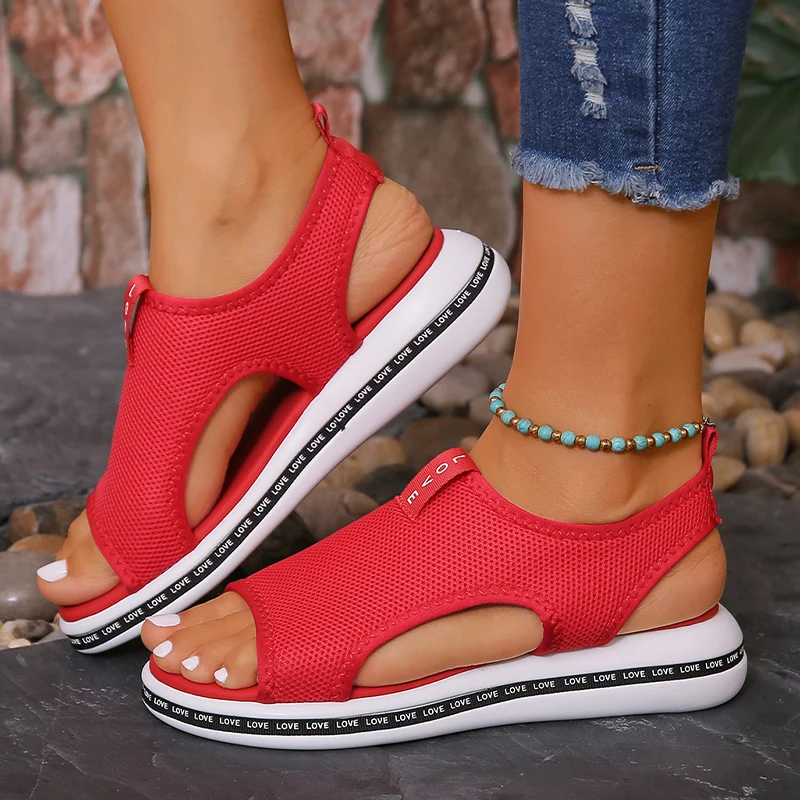 

Сандалии 2023 женские сетчатые спортивные туфли на плоской подошве летняя новая модная прогулочная обувь для бега искусственная пляжная обувь Шлепанцы сланцы