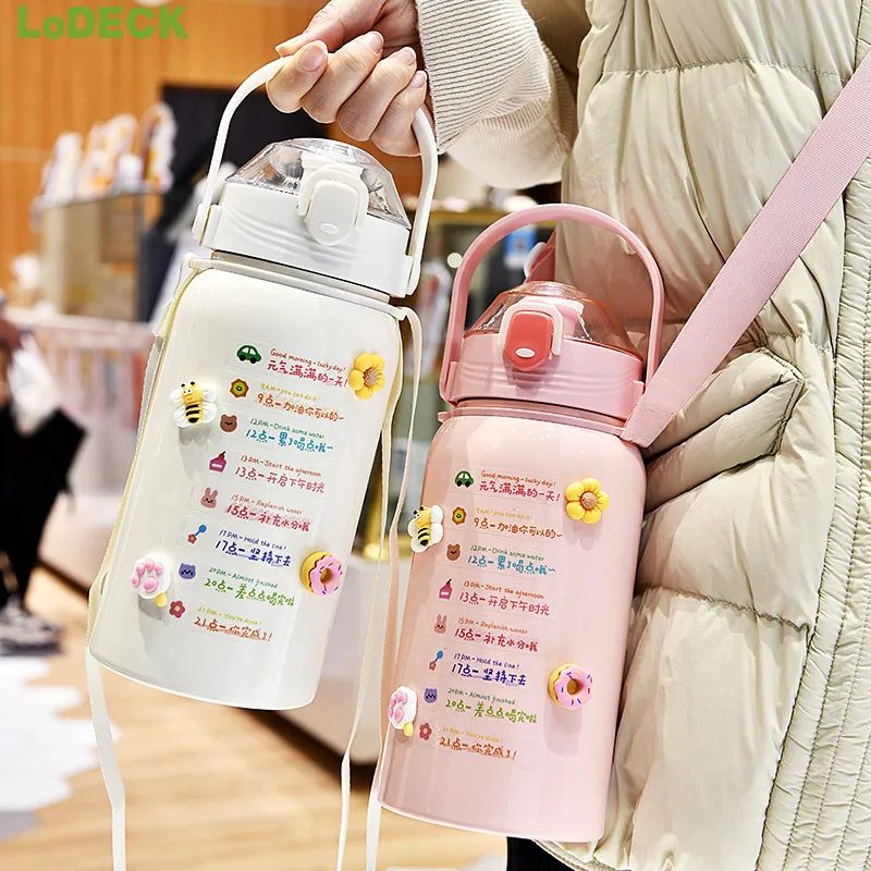 

Portable Straw Tumbler Cute Insulated Cup Stainless Steel Vacuum Flasks Drinkware 1.3/1.7L Thermos Large Capacity Water Bottle