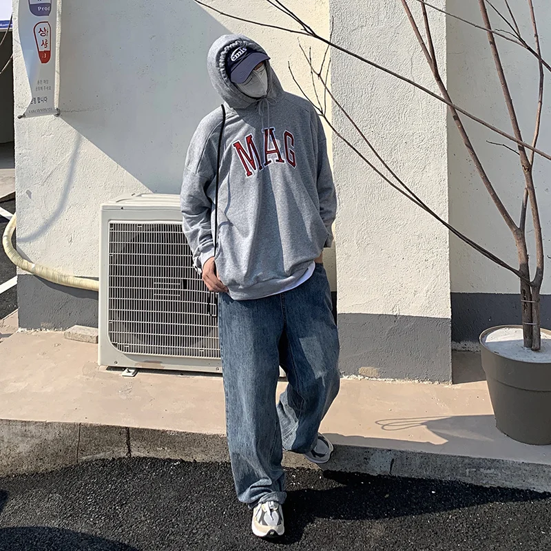 Oversized Baggy Jeans Men Fashion Blue Casual Wide Leg Jeans Men Streetwear Korean Loose Straight Denim Pants Mens Trousers